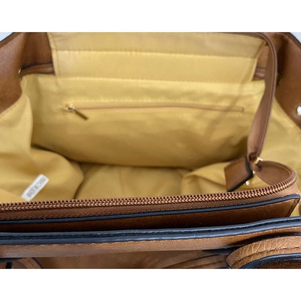 Women's Tote Bag Purse Handbag Brown Black Faux Leather - Picture 5 of 10